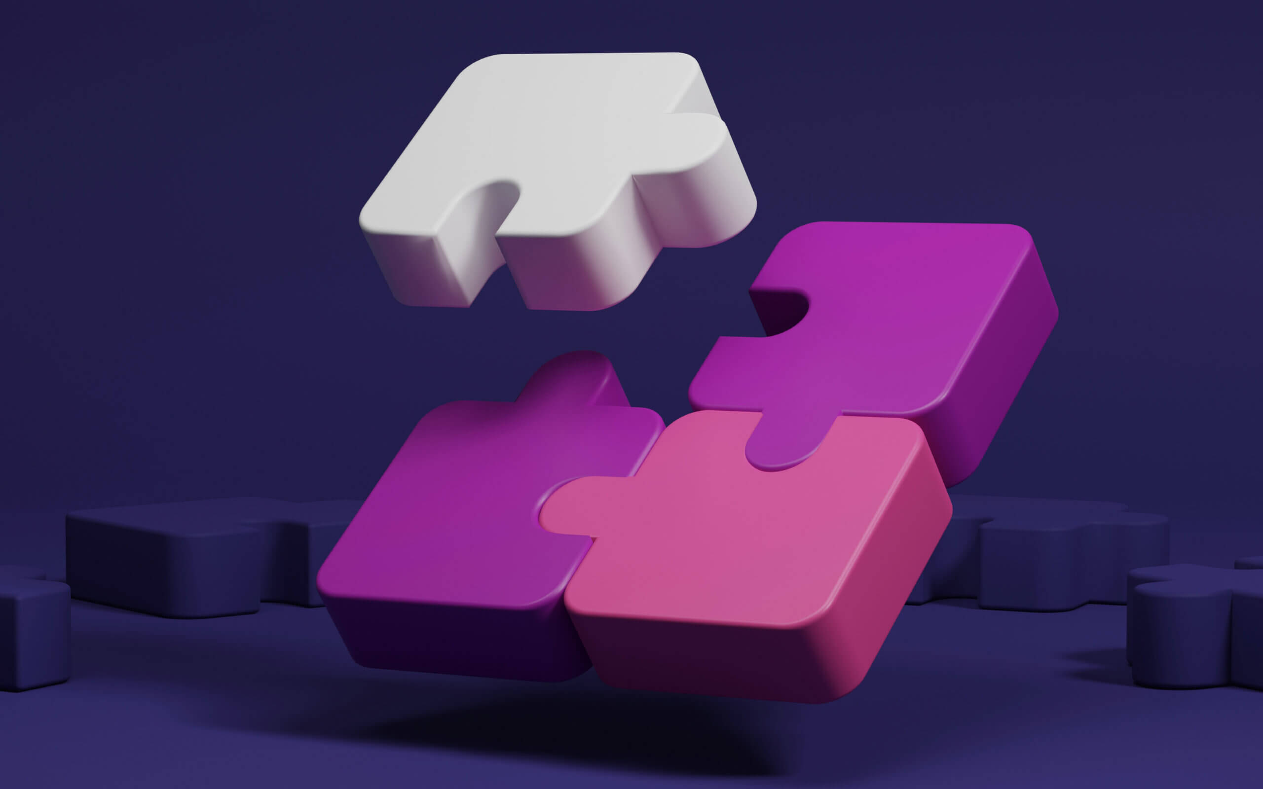 Jigsaw puzzle on purple background solution for business success teamwork Jigsaw puzzle connection to successfull. 3D render illustration.