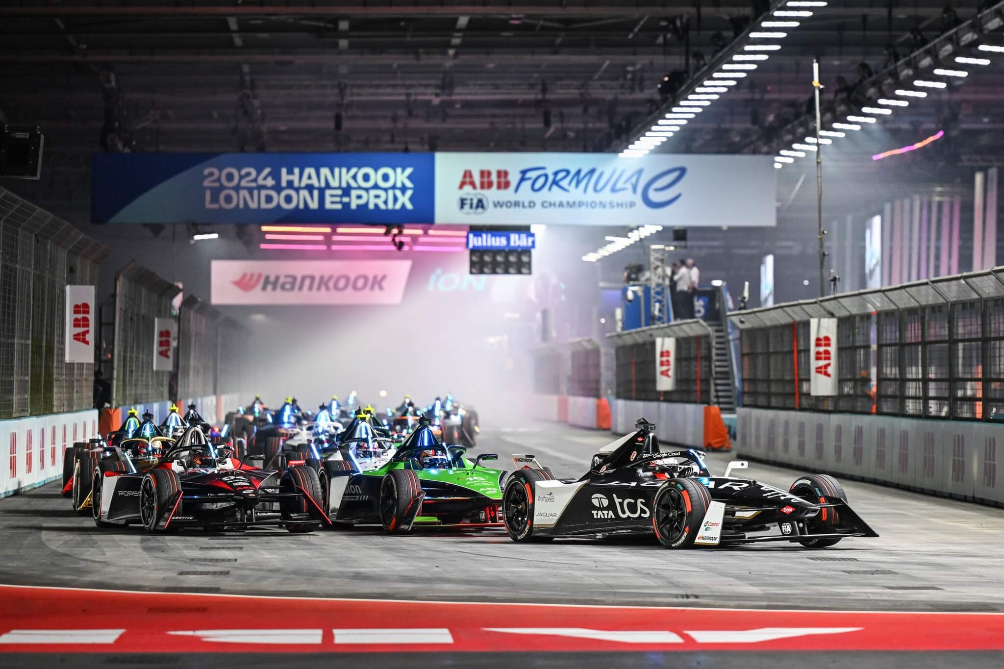 Action from the London Formula E race at Excel
