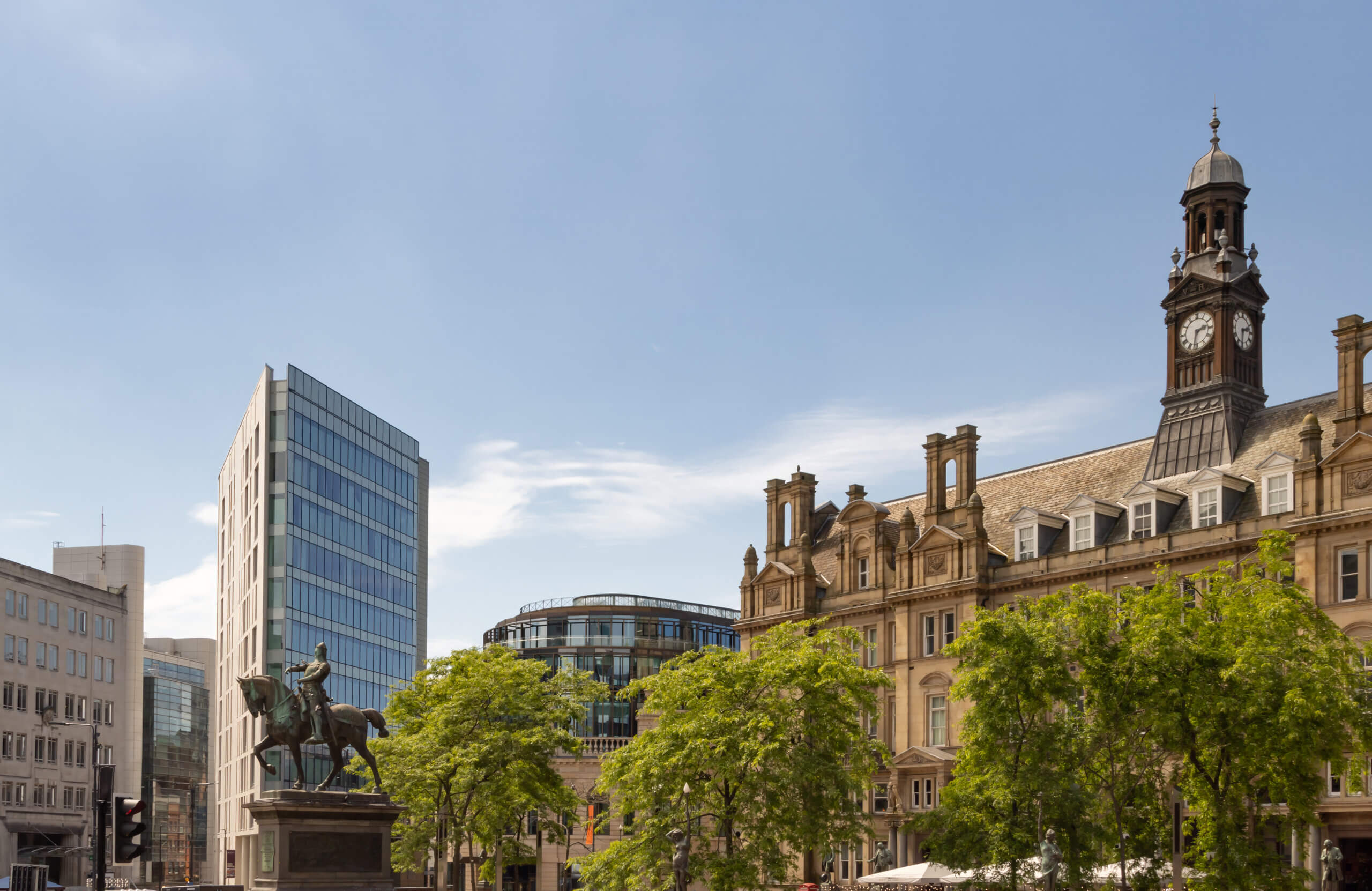 Leeds City Square - Leeds West Yorkshire - showing the Black Prince statue, offices, bars and restaurants