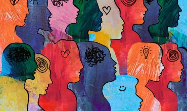Large Group of diverse people with thoughts.