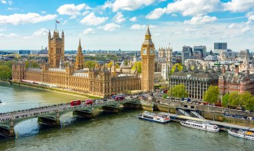 London cityscape with Houses of Parliament and Big Ben tower, UK