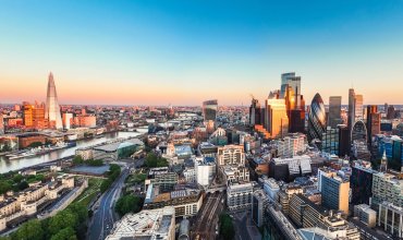 Aerial view of finance district in London