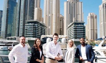 Identity team outside UAE skyline