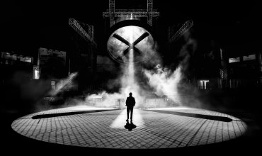 Singularity - A lighting designer for Vision Factory who design the stages and lighting for the Underground stages at MDLBEAST Soundstorm in Riyadh inspects the lighting late into the night before the festival begins. The UG4 stage this year contained a spinning fan above the DJ booth and crowd.