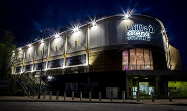 An image of the Sheffield Utilita Arena in Sheffield taken at night.